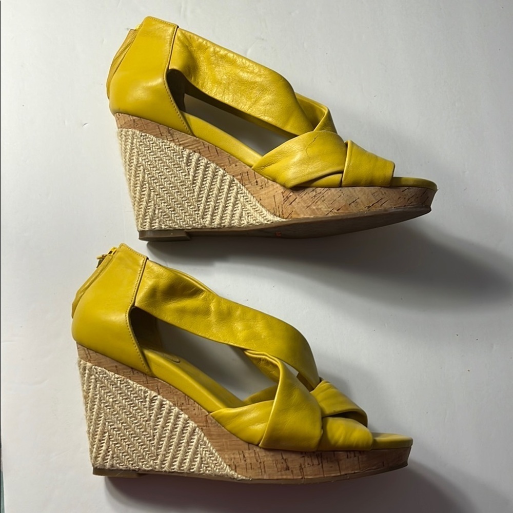 ☀️EUC Cole Haan Yellow Wedge Sandals size 8 ☀️ Cole Haan Yellow Wedge Sandals - Picture 2 of 14